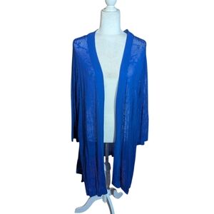catherines Blue Pointelle Knit Long Open Duster Cardigan Sweater NWT Sz 3x